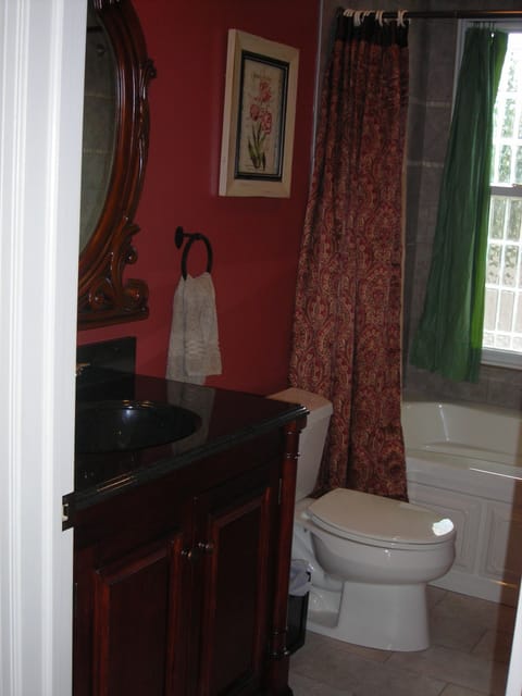 Combined shower/tub, jetted tub, hair dryer, towels