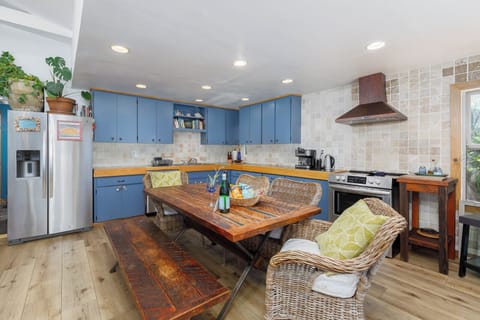 A cooks kitchen stocked with all you need to make a gourmet meal. 