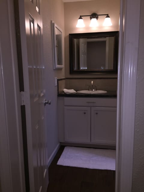 Combined shower/tub, hair dryer, towels, soap