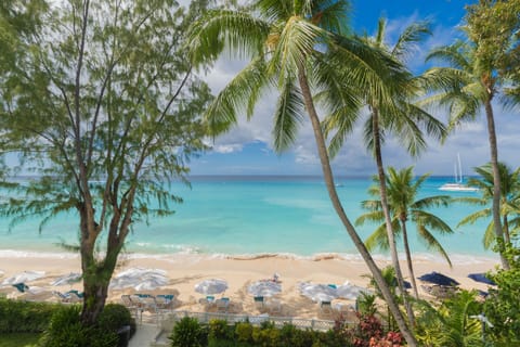 On the beach, sun loungers, beach towels