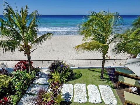 On the beach, sun loungers, beach towels