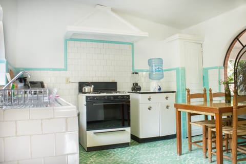 Well stocked and fully equipped kitchen, oven and stove.