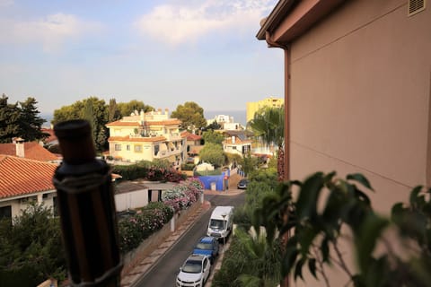 View to the street and sea from the terrace.