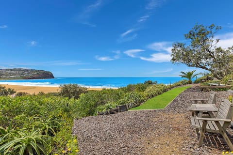 On the beach, sun loungers