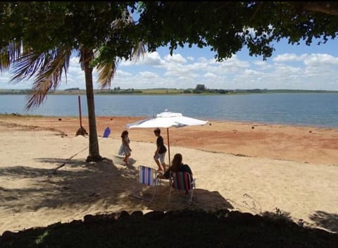 On the beach, sun loungers