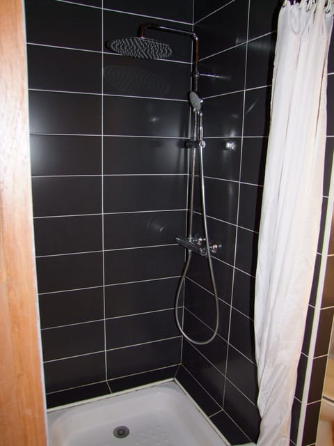 Combined shower/tub, hair dryer, toilet paper