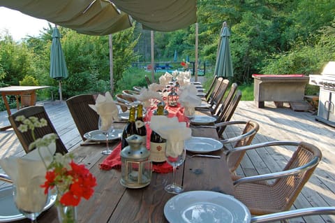 The bbq terrace has shaded space for all