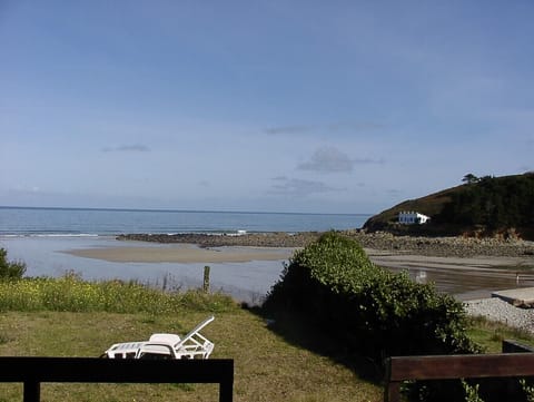 On the beach, sun loungers