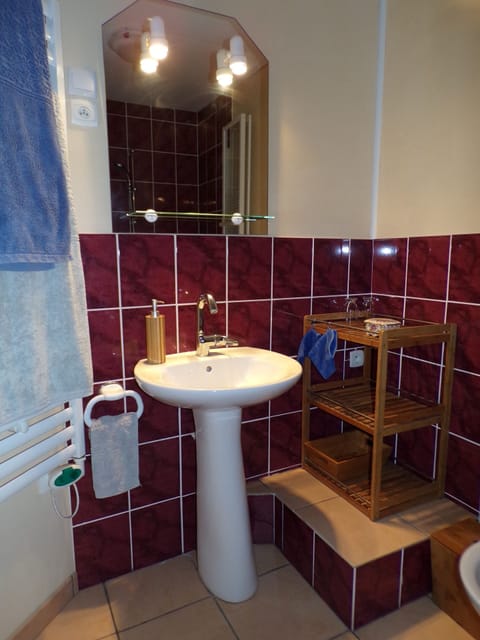 Combined shower/tub, bidet, towels, soap