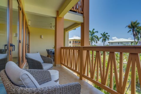 Balcony overlooking the pool and gardens