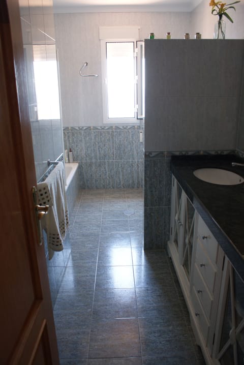 Combined shower/tub, bidet, towels