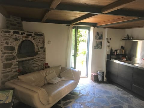 Downstairs - kitchenette, sofa and dining table - exit to private garden.