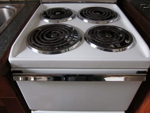 Not modern but spotlessly clean and efficient. Oven+ separate grill compartment