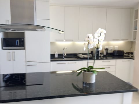 Modern open plan kitchen with integrated appliances