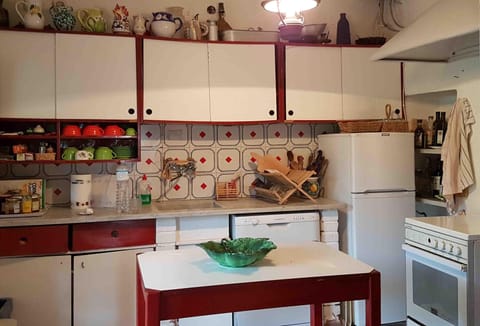 Fridge, stovetop, dishwasher, cookware/dishes/utensils