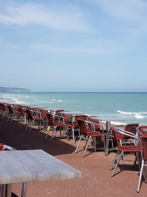 Beach nearby, sun loungers