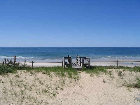 On the beach, sun loungers