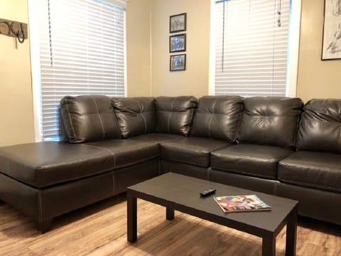 L shaped couch and coffee table
