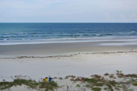 On the beach, sun loungers, beach towels