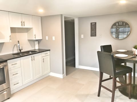 Fully stocked kitchen with pots, pans, dinning ware, etc.