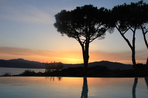 An infinity pool, sun loungers