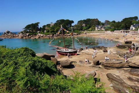 On the beach, sun loungers