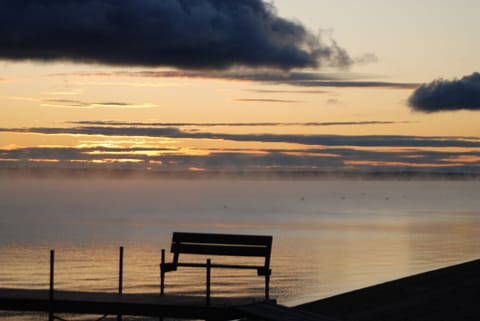 On the beach, sun loungers