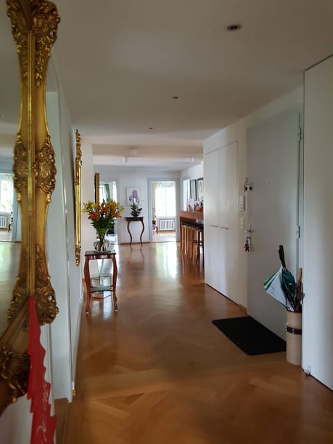 entrance door on the right, a view of the spacious hall