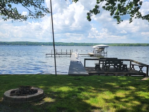Front view of lake and dock