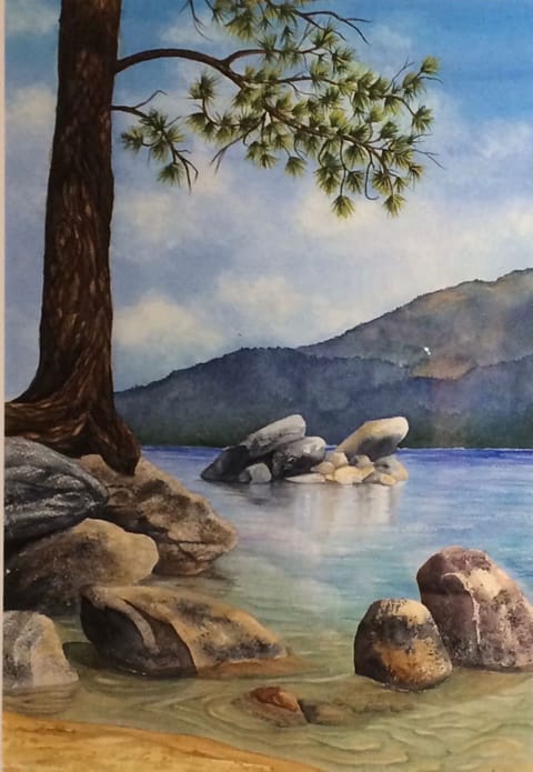 Local artist's rendition of Sand Harbor... 23 miles from the cabin