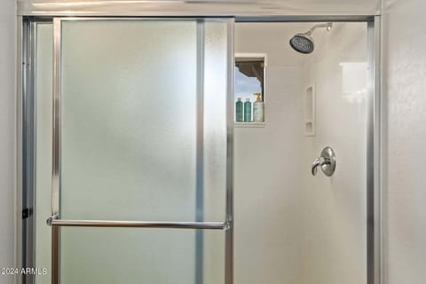 Combined shower/tub, towels