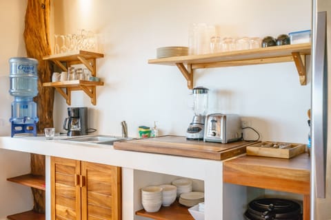 Fridge, oven, stovetop, coffee/tea maker