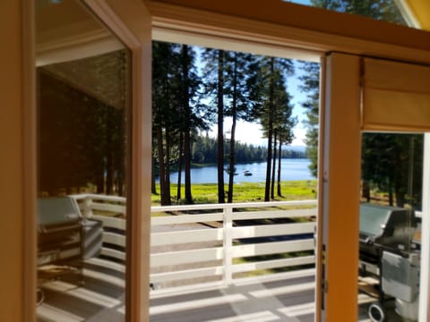 Living room, looking out onto the porch and lake