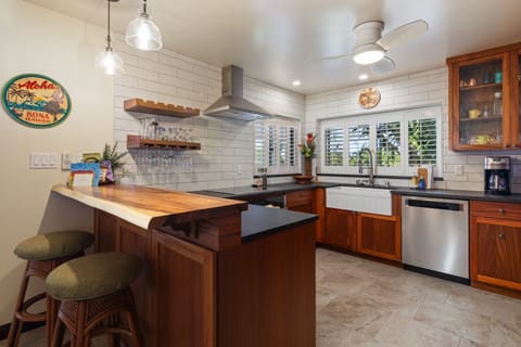 Beautiful acacia breakfast bar for eating or entertaining.