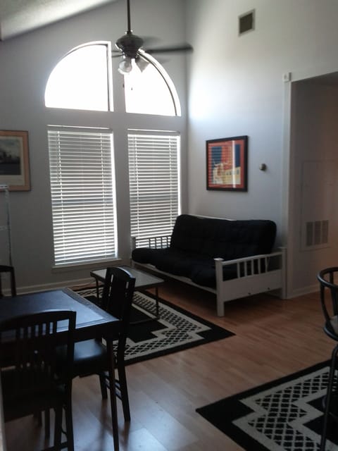 Light and bright "penthouse" location on 3rd floor and no one above and futon.