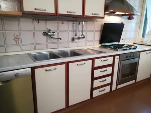 Fridge, dishwasher, cookware/dishes/utensils