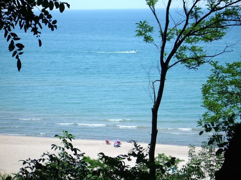 On the beach, sun loungers, beach towels