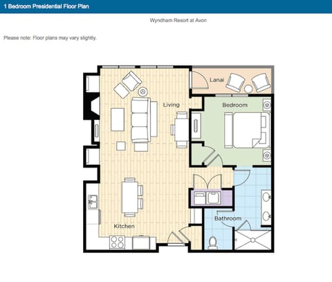 1B Presidential Floor Plan with Spacious Living Area and Balcony