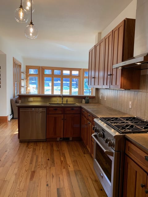 kitchen through to living room from dining room