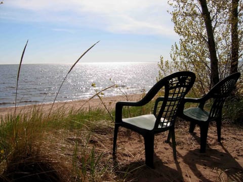 Sunny spot for morning coffee on the dune, overlooking the lake