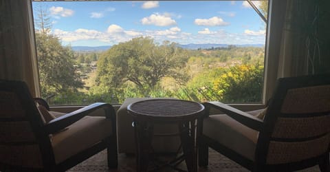 Living Room view to the coastal hills (seating by Palacek)