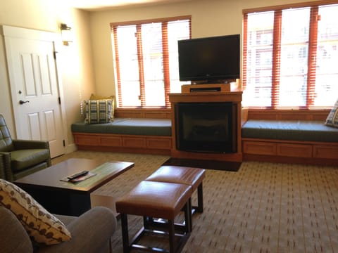Family room view facing two window-box mattresses.