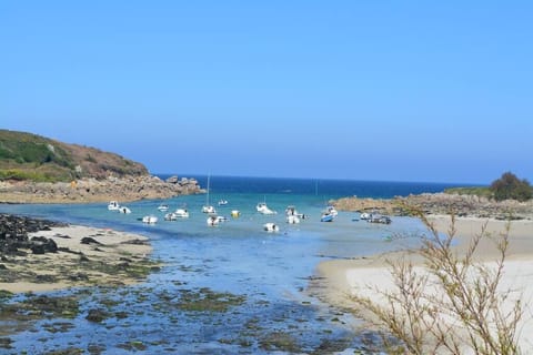 On the beach, sun loungers