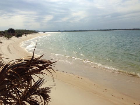 On the beach, sun loungers, beach towels