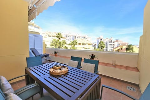 Balcony is east facing and has an outdoor dining area for six guests