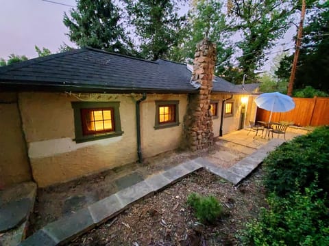 Outside of cottage in the evening