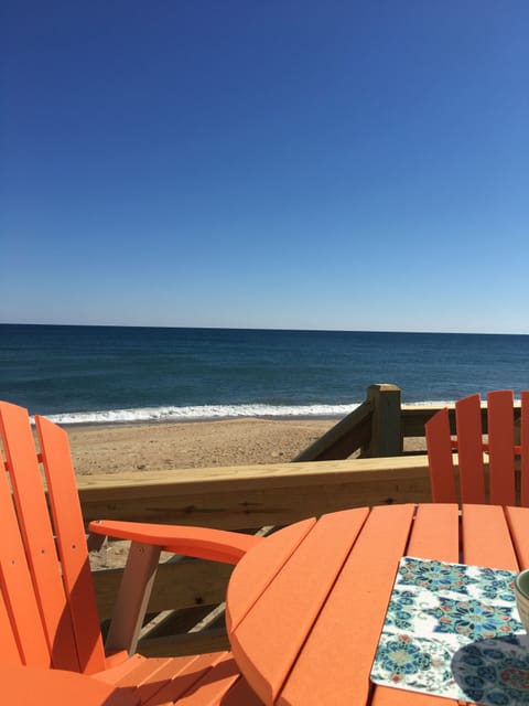 On the beach, sun loungers, beach towels