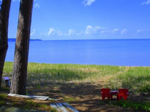 On the beach, sun loungers