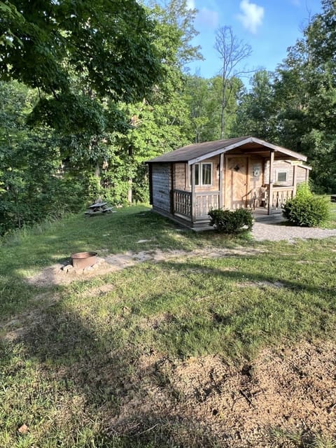 Picnic table, fire ring, and charcoal grill included.