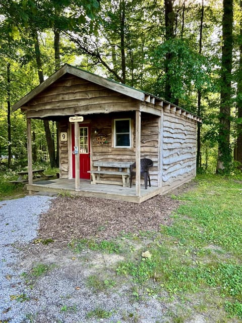 Cabin #9 is nestled in the woods. Picnic table and fire rind provided.